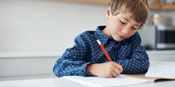 Aluno estuda com lápis na mão e Colégio Villa-Lobos orienta como criar e manter o hábito de estudo.